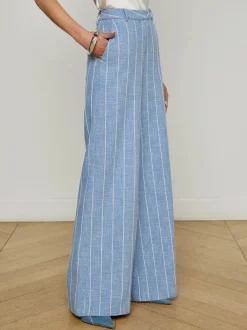 Online L’agence - Pilar Pinstriped Wide-Leg Pant - Sky Blue/White Pinstripe Pants