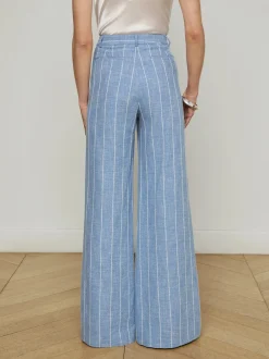 Online L’agence - Pilar Pinstriped Wide-Leg Pant - Sky Blue/White Pinstripe Pants