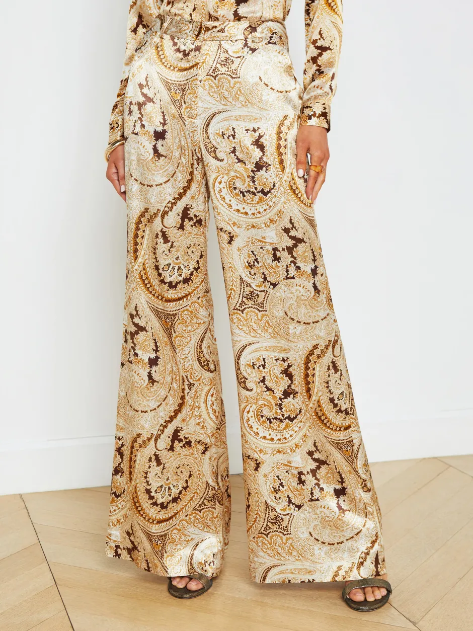 Online L’agence - Pilar Wide Leg Pant - Ivory Multi Boute Paisley Pants