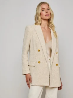 Discount L’agence - Riva Oversized Knit Blazer - White/Ivory/Gold Blazers