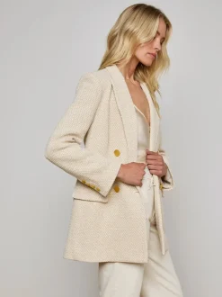 Discount L’agence - Riva Oversized Knit Blazer - White/Ivory/Gold Blazers