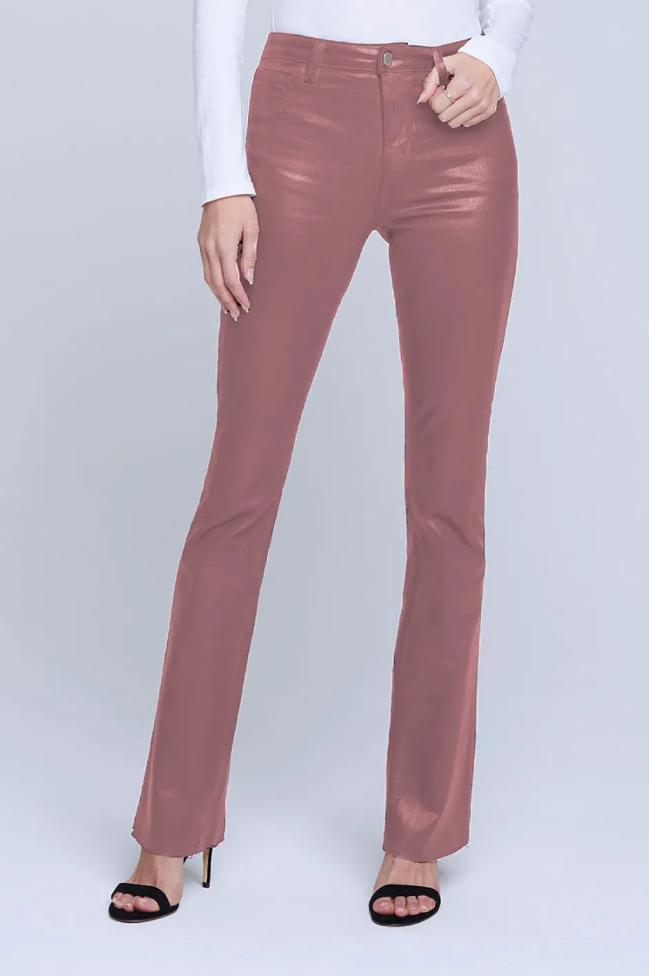 Hot - Ruth H/R Straight Raw Hem - Mauve Rose Coated High-Rise | Denim