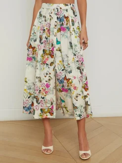 Discount - Seina Midi Skirt - White Multi Chardonda Butterfly Long Skirts