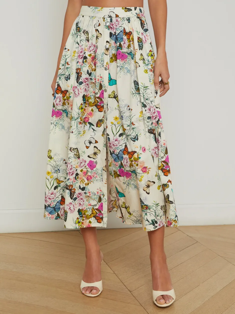 Discount - Seina Midi Skirt - White Multi Chardonda Butterfly Long Skirts