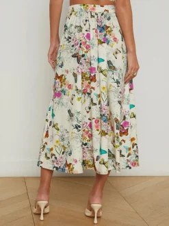 Discount - Seina Midi Skirt - White Multi Chardonda Butterfly Long Skirts
