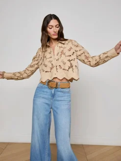 Clearance - Seychelle Cropped Lace Blouse - Almond Blouses