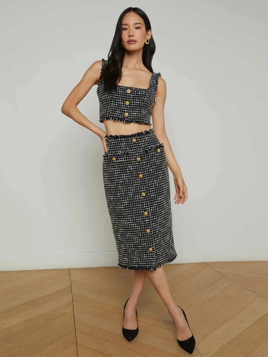 New - Tai Tweed Midi Skirt - Black/Ecru Long Skirts