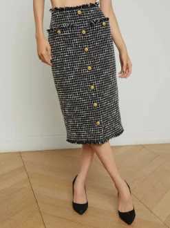 New - Tai Tweed Midi Skirt - Black/Ecru Long Skirts