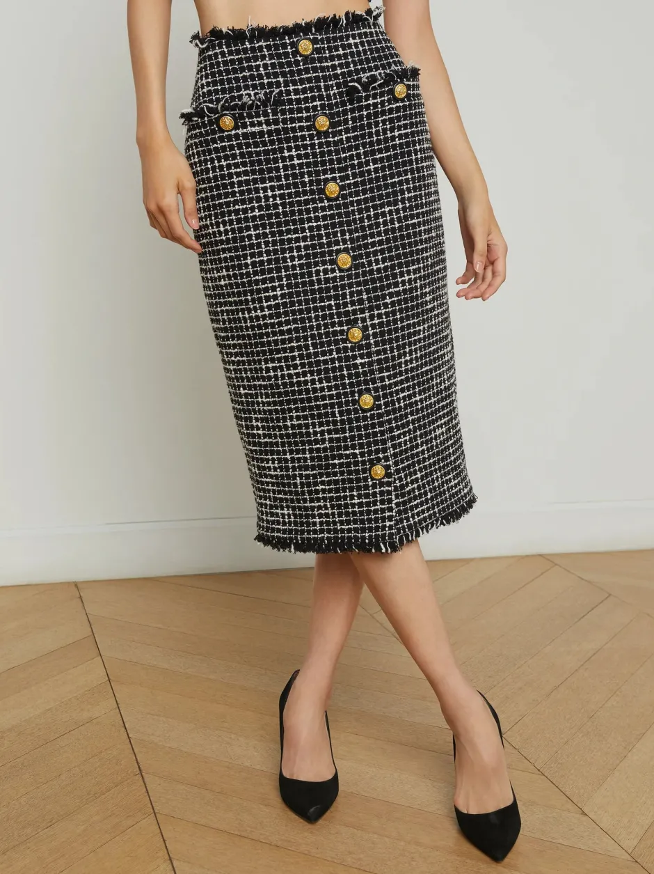 New - Tai Tweed Midi Skirt - Black/Ecru Long Skirts