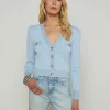 Clearance - Taya V-Neck Cardigan - Blue Fog Lurex/Nickel Sweaters & Knits