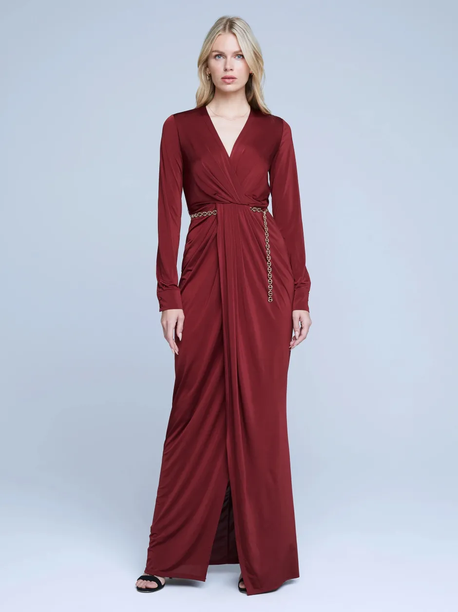 Discount L’agence - Thea Dress - Black Cherry Dresses | Long Dresses
