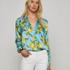 New - Tyler Silk Blouse - Sky Blue/Yellow Floral Lemon Blouses