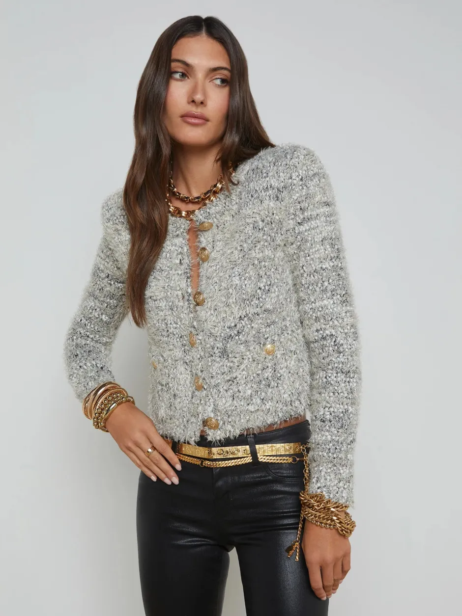 Clearance L’agence - Una Cardigan - Black/Ivory/Gold Sweaters & Knits
