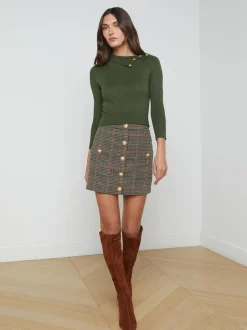 Clearance L’agence - Zander Mini Skirt - Tan/Teal Plaid Mini Skirts
