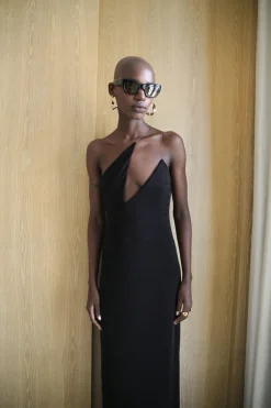Sale - Double Shoulder V-neck Dress - Black Dresses | Midi