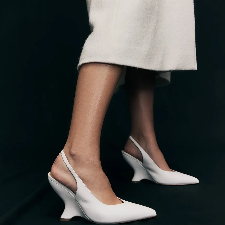 New - Monique Wedge - White Leather Shoes