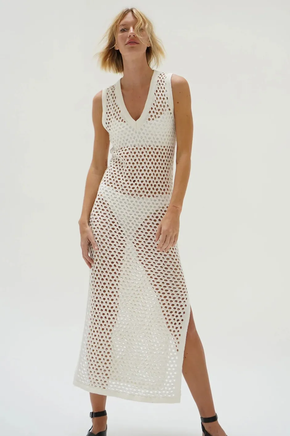 Best - Althaia V Open Knit Maxi Dress - Ivory Dresses | Coverups