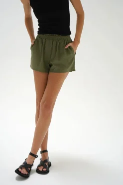 Hot - Aras Linen Elastic Waist Short - Juniper Shorts
