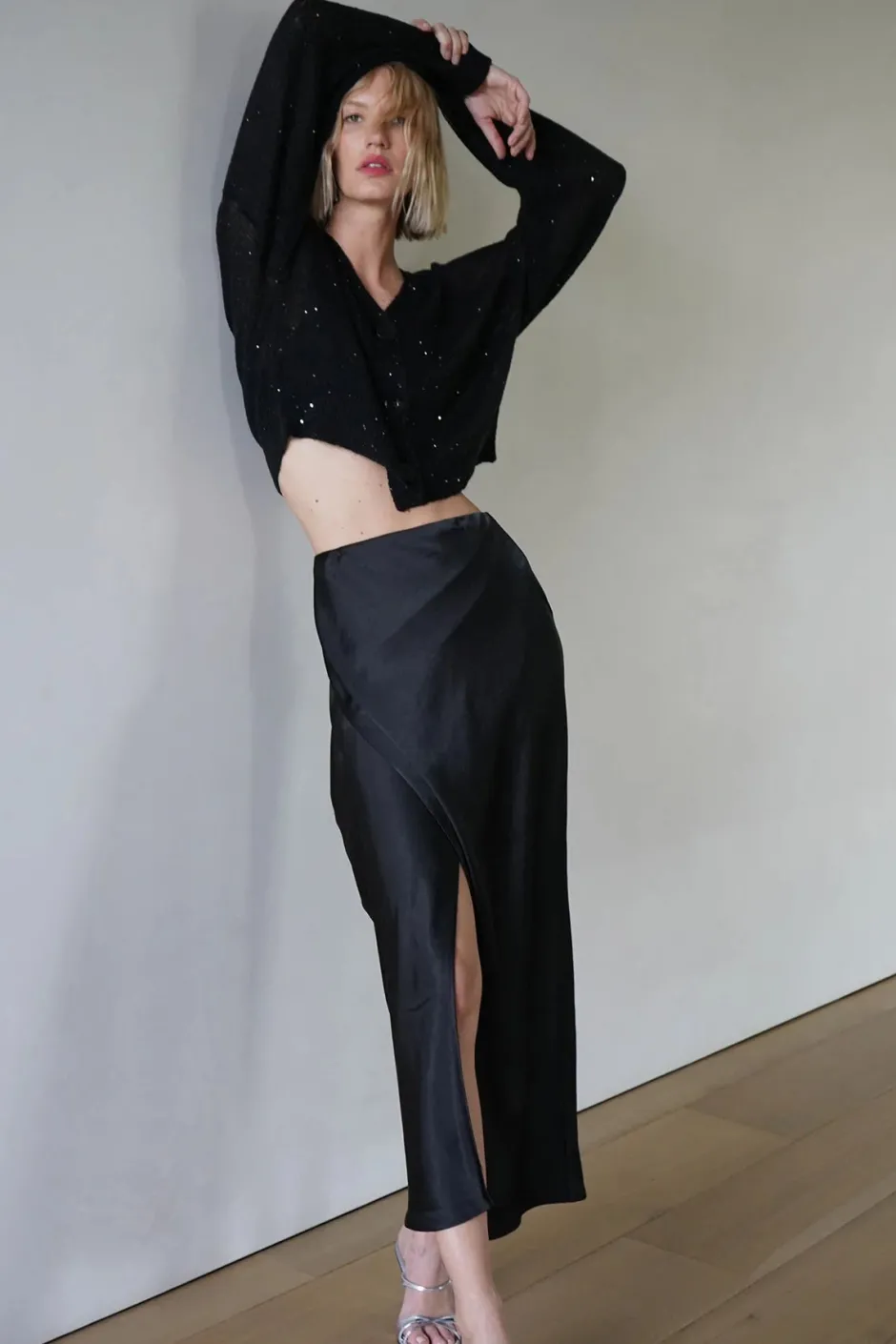 Sale - Bevan Silky Skirt - Black Long Skirts
