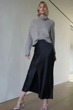 Sale - Bevan Silky Skirt - Black Long Skirts