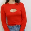 Hot - Cori Sweater Rib Top - Tomato Sweaters & Knits