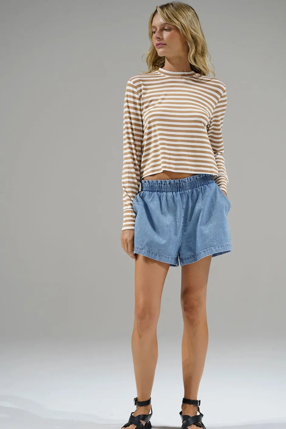 Clearance - Jo Chambray Short - Faded Blue Shorts