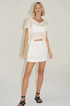 Online - Mia Linen Mini Skirt - White Mini Skirts