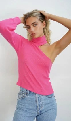 Sale - Murphy Sweater Rib Top - Hot Pink Sweaters & Knits