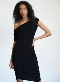 Clearance - Siana Ruched Sweater Rib Dress - Black Dresses | Mini Dresses