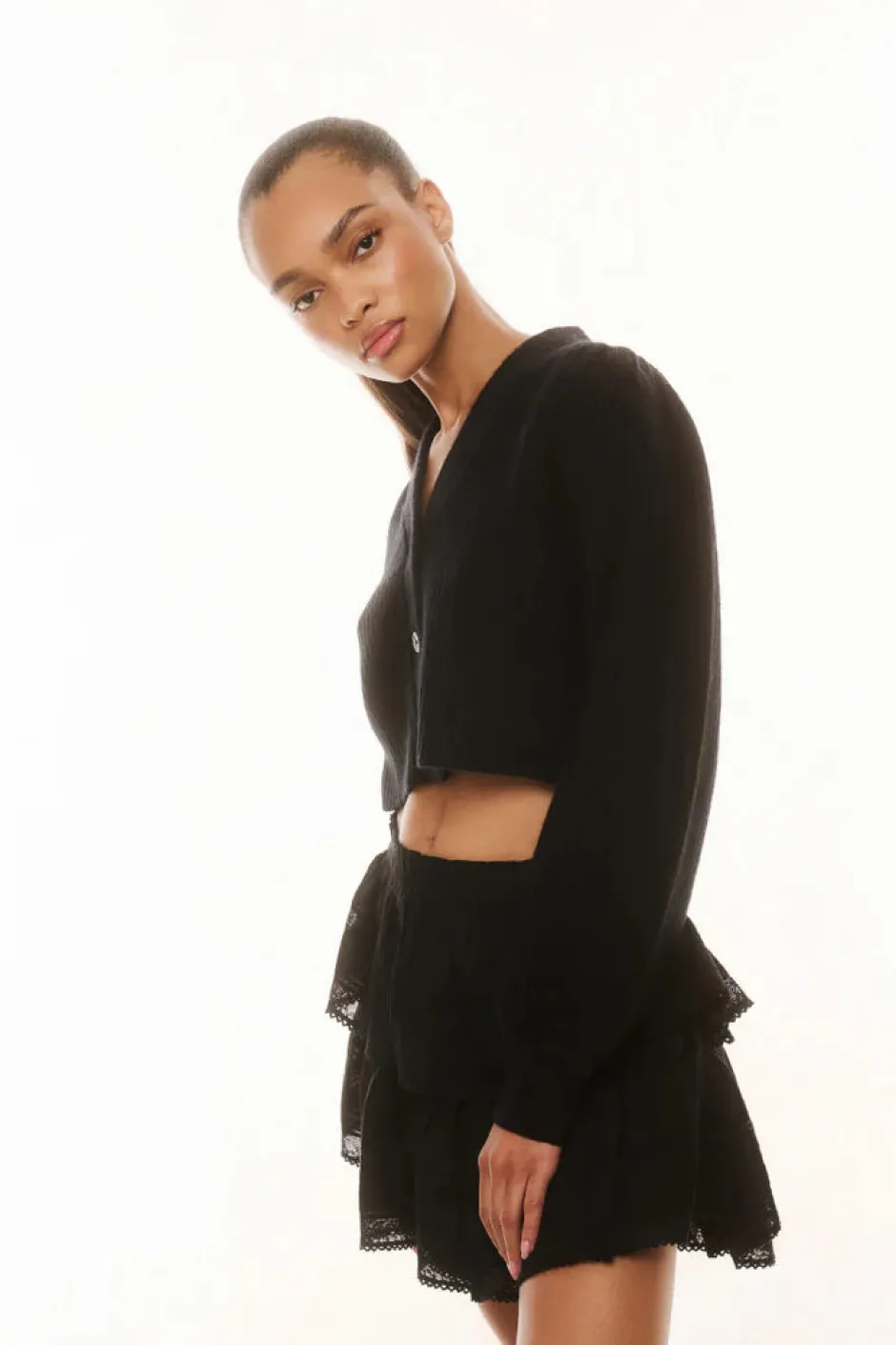 Sale - Avignon V-Neck Crop Cardigan - Black Sweaters & Knits