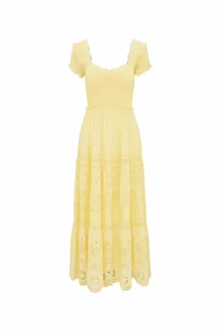 Clearance - Bisolet Eyelet Lace Maxi Dress - Citron Long Dresses | Dresses