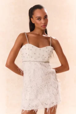 Clearance - Brianne Beaded Mini Dress - Cream Dresses | Mini Dresses
