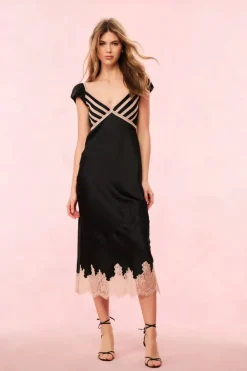 Sale - Brinkley Satin Midi Dress - Black Midi | Midi Dresses