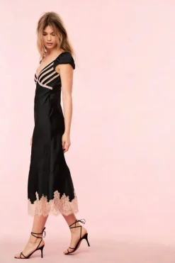 Sale - Brinkley Satin Midi Dress - Black Midi | Midi Dresses