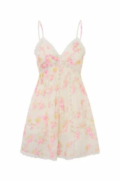 Sale - Docila Heritage Cotton Mini Dress - White Peach Mini Dresses | Dresses