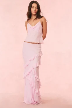 Hot - Mitnessa Chiffon Ruffle Maxi Skirt - Soft Lilac Long Skirts