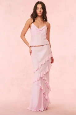 Hot - Mitnessa Chiffon Ruffle Maxi Skirt - Soft Lilac Long Skirts