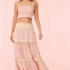 Discount - Phia Cotton Mixed Print Maxi Skirt - Pink Lemonade Long Skirts