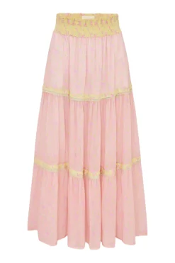 Discount - Phia Cotton Mixed Print Maxi Skirt - Pink Lemonade Long Skirts
