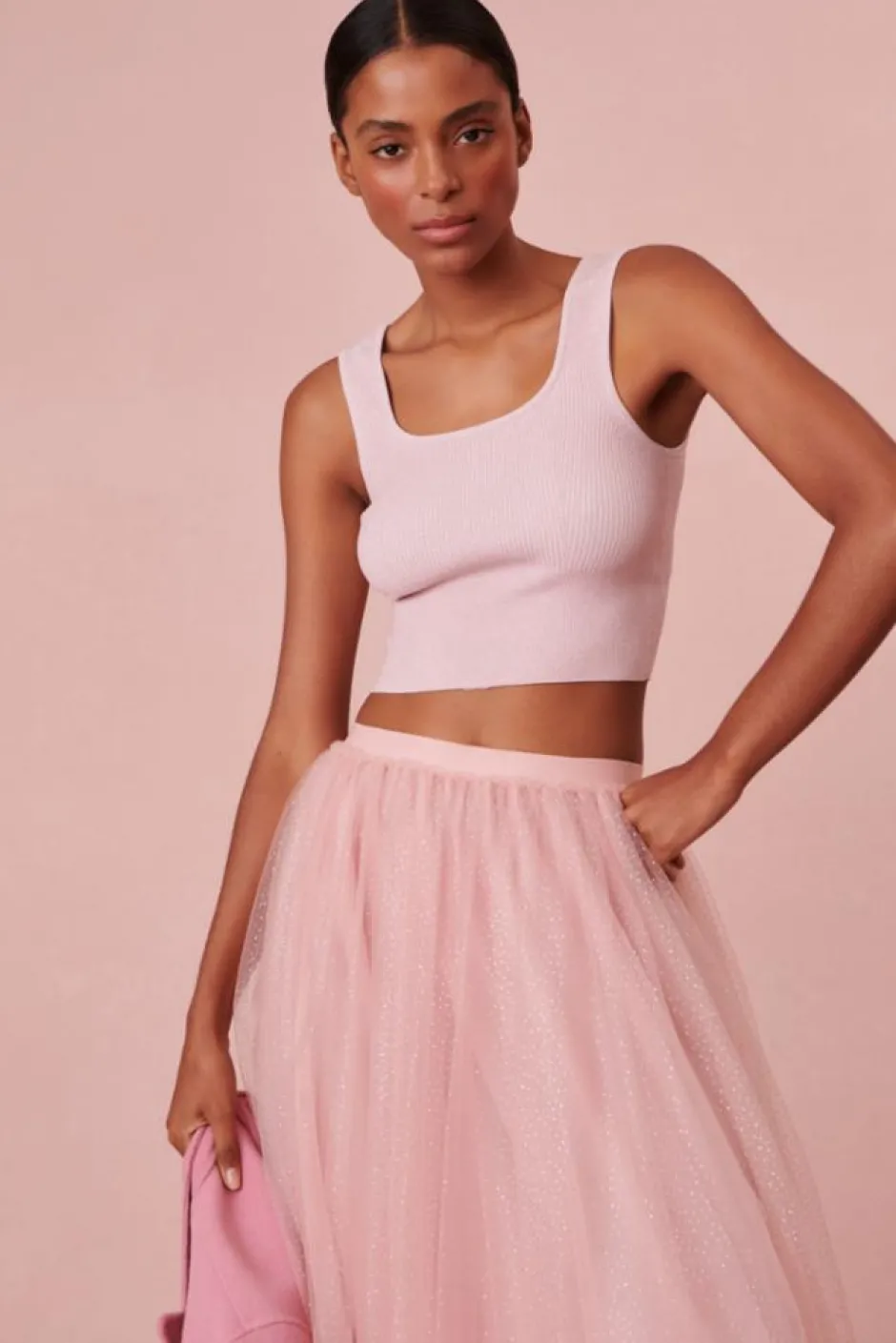 New - Prague Tank - Flamingo Shimmer Crop Tops
