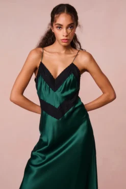 Sale - Serita Lace-Trimmed Maxi Dress - Emerald Green Dresses
