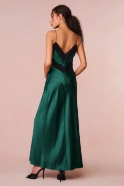 Sale - Serita Lace-Trimmed Maxi Dress - Emerald Green Dresses