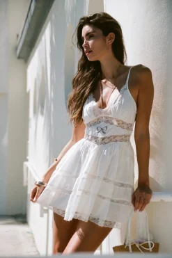 Fashion - Zima Cotton Lace Bow Mini Dress - Optic White Mini Dresses | Dresses