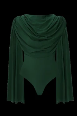 Discount - Burano Draped Bodysuit - Emerald Green Bodysuits