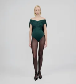 Discount - Burano Draped Bodysuit - Emerald Green Bodysuits