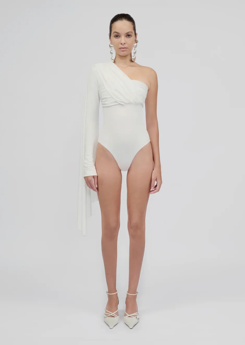 Outlet - Vionnet Asymmetric Bodysuit - Off White Bodysuits