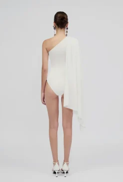 Outlet - Vionnet Asymmetric Bodysuit - Off White Bodysuits