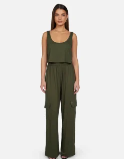 Online - Jaiden Wide Leg Cargo Pant - Army Pants