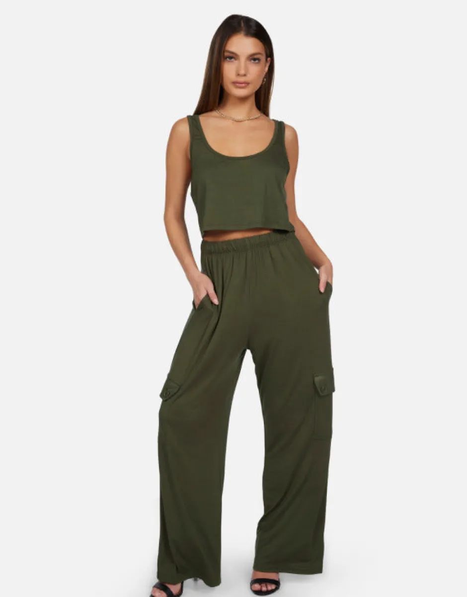 Online - Jaiden Wide Leg Cargo Pant - Army Pants