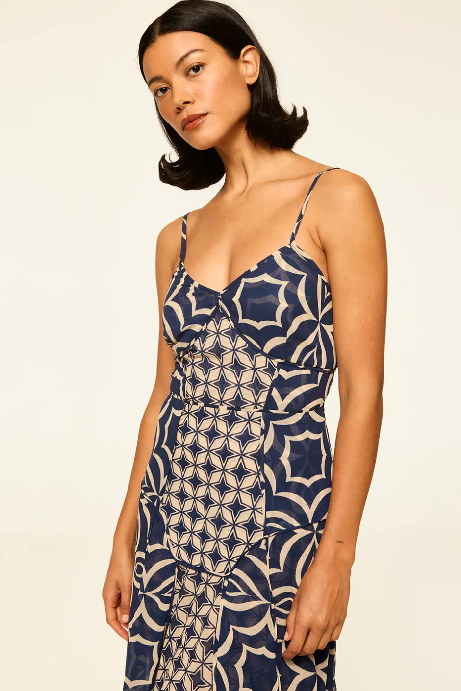 Online - Mila Dress - Blue Mosaic Midi | Midi Dresses